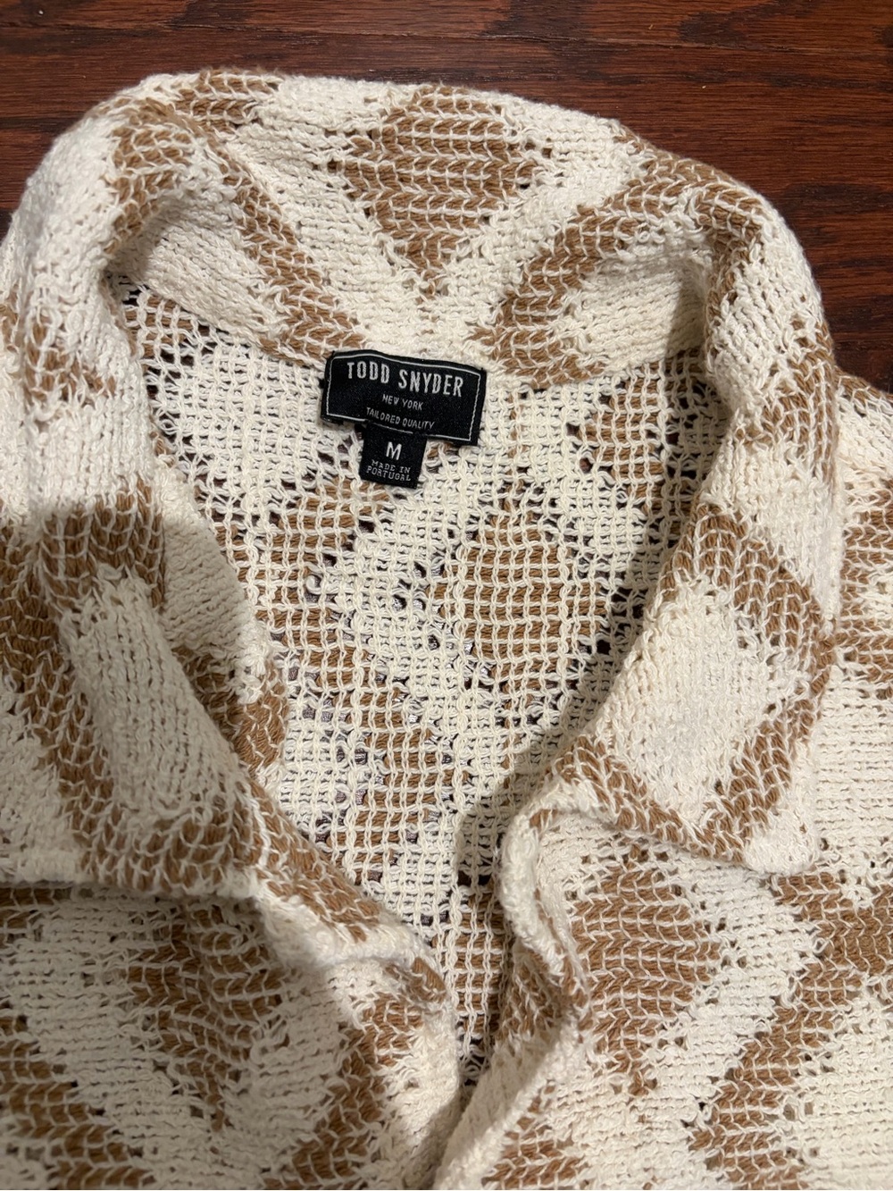 Todd Snyder Men Natural Diamond Open Knit Cabana Button Down Shirt Mens M EUC - Picture 3 of 8